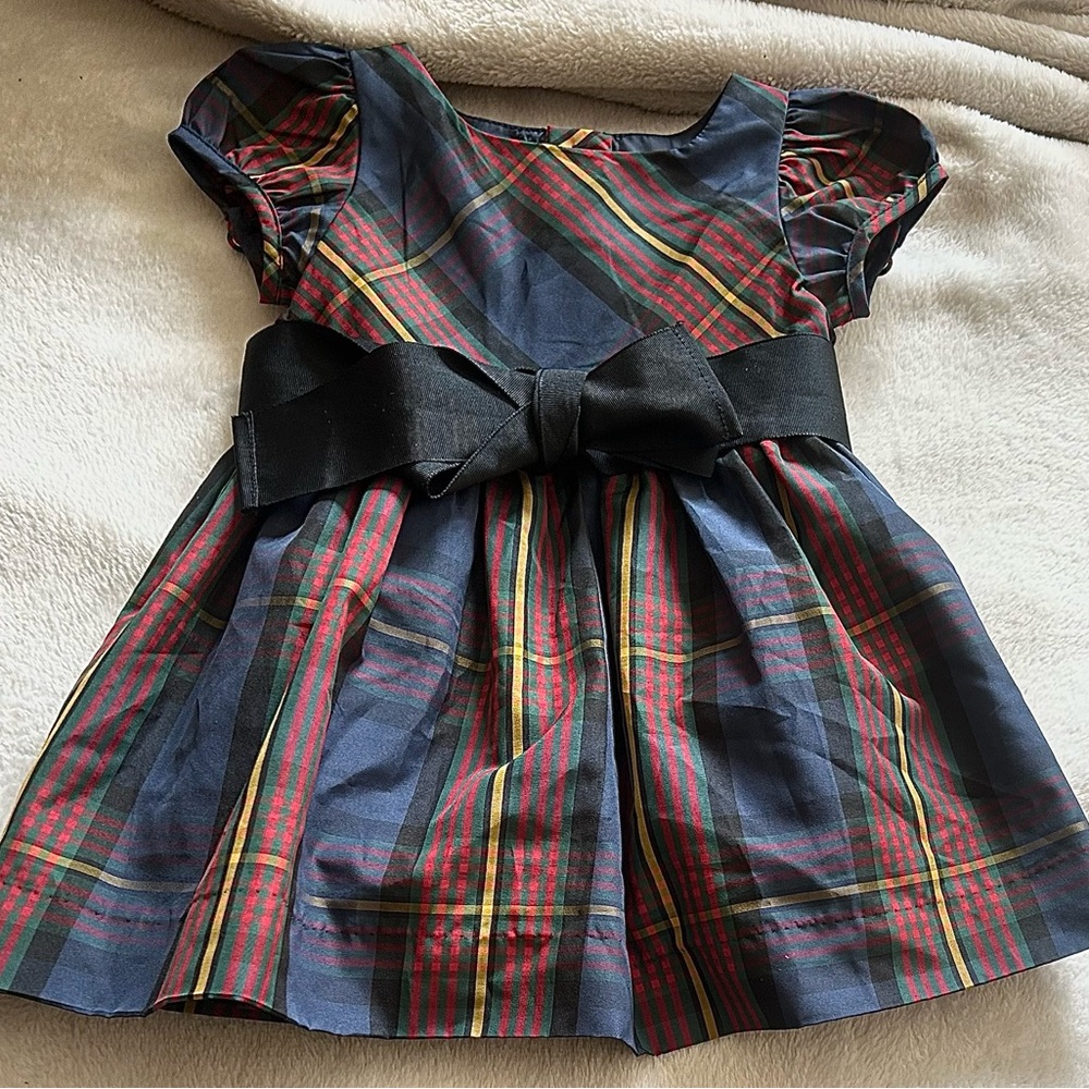 Ralph Lauren Kids Dress in Plaid with Black Bow Sz. 9 months